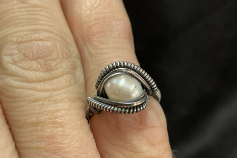 Pearl Oxidized Sterling Silver Ring Size 5.5
