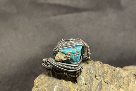 Turquoise Oxidized Sterling Silver Ring Size 7.5