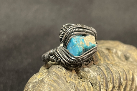 Turquoise Oxidized Sterling Silver Ring Size 7.5