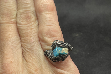 Turquoise Oxidized Sterling Silver Ring Size 7.5