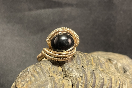 Black Obsidian 14kt Gold “mini” Ring Size 5