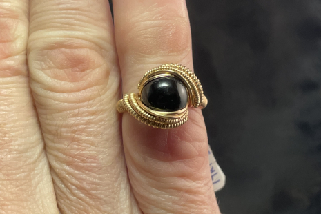 Black Obsidian 14kt Gold “mini” Ring Size 5