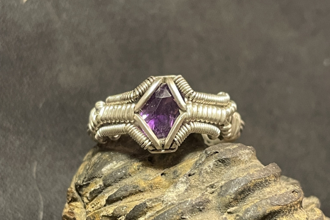 Amethyst Facet Sterling Silver Ring Size 8