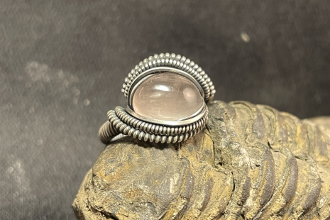 Rose Quartz Oxidized Sterling Silver Ring Size 6.5