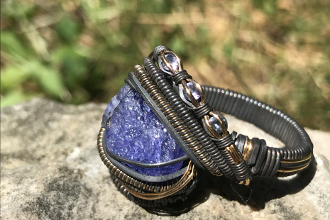 Tanzanite"Trinity Series" Oxidized Silver Ring SIZE 11