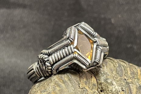 Citrine Symmetrical Sterling Silver Ring Size 7.5-8