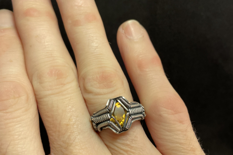 Citrine Symmetrical Sterling Silver Ring Size 7.5-8