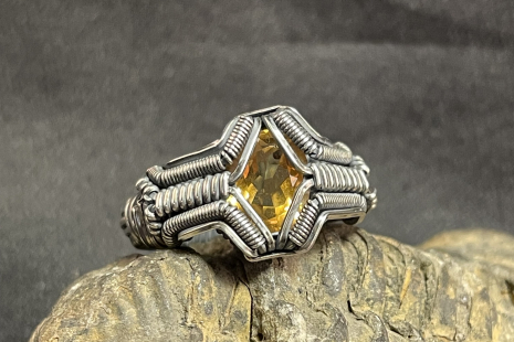Citrine Symmetrical Sterling Silver Ring Size 7.5-8