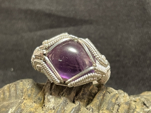Amethyst Cab Sterling Silver Symmetry Ring Size 9