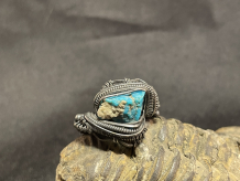 Turquoise Oxidized Sterling Silver Ring Size 7.5