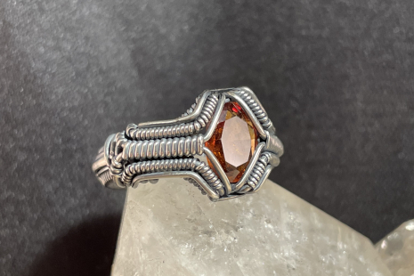 Hessonite Garnet Silver Ring Size 8.5-9
