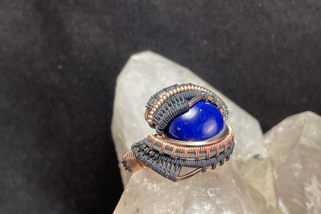 Lapis Lazuli Rose Gold w Silver Ring Size 8