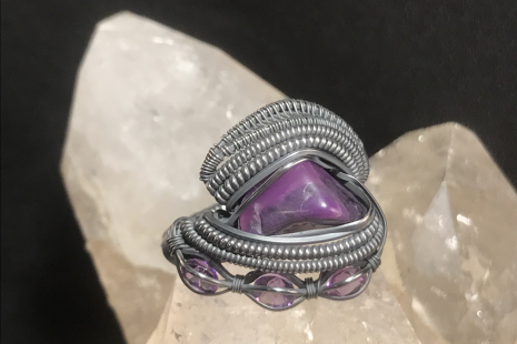 Sugilite “Trinity” Series with Amethyst Accents Silver Ring Size 7