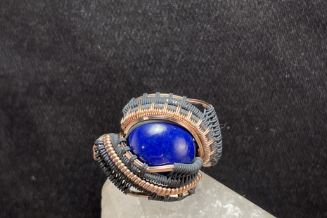 Lapis Lazuli Rose Gold w Silver Ring Size 8