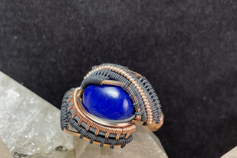 Lapis Lazuli Rose Gold w Silver Ring Size 8