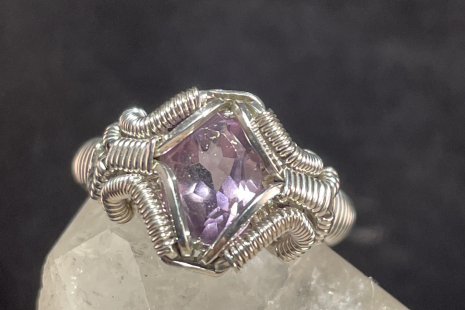 Amethyst Facet Silver Ring Size 5
