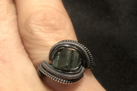 Green Tourmaline Oxidized “mini” Ring SIZE 7