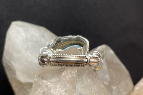 Larimar with Opals Sterling Silver Ring Size 8.25-8.5
