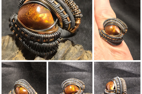 Fire Agate Oxidized Silver Ring SIZE 6.5