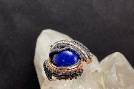 Lapis Lazuli Rose Gold w Silver Ring Size 8