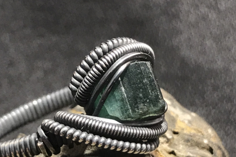 Green Tourmaline Oxidized “mini” Ring SIZE