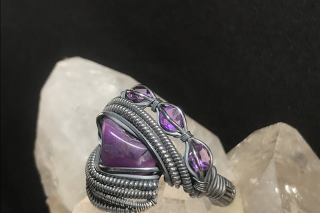 Sugilite “Trinity” Series with Amethyst Accents Silver Ring Size 7