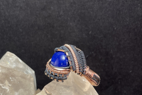 Lapis Lazuli Rose Gold w Silver Ring Size 8