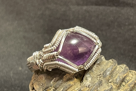 Amethyst Cab Sterling Silver Symmetry Ring Size 9