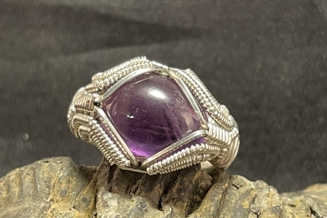 Amethyst Cab Sterling Silver Symmetry Ring Size 9