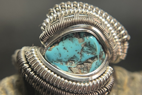 Turquoise Titanium/Silver Ring Size 9.5