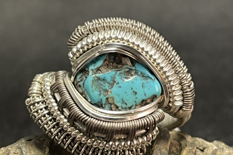 Turquoise Titanium/Silver Ring Size 9.5