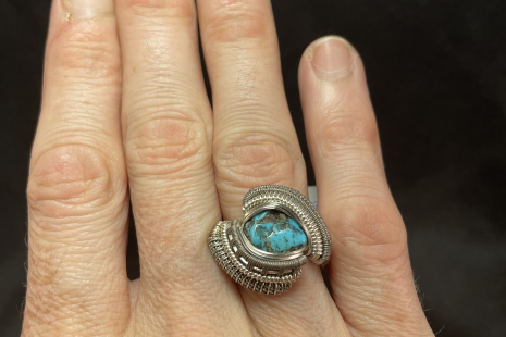 Turquoise Titanium/Silver Ring Size 9.5