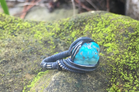 Natural Turquoise Oxidized Silver Ring SIZE 9