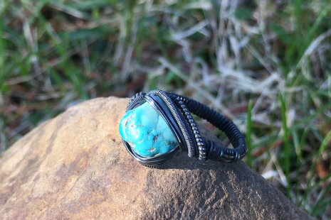 Natural Turquoise Oxidized Silver Ring SIZE 9