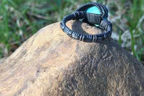 Natural Turquoise Oxidized Silver Ring SIZE 9