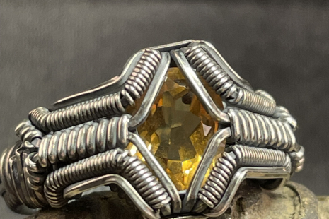 Citrine Symmetrical Sterling Silver Ring Size 7.5-8