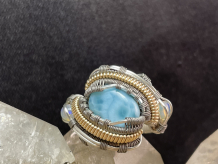 Larimar with Opals Sterling Silver Ring Size 8.25-8.5