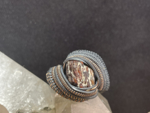 Fossilized Dinosaur Bone Sterling Silver w/Rose Gold Ring Size 8