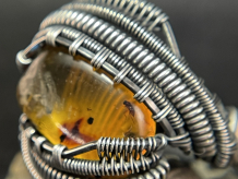 Amber w/ Insect Oxidized Sterling Silver Ring Size 12